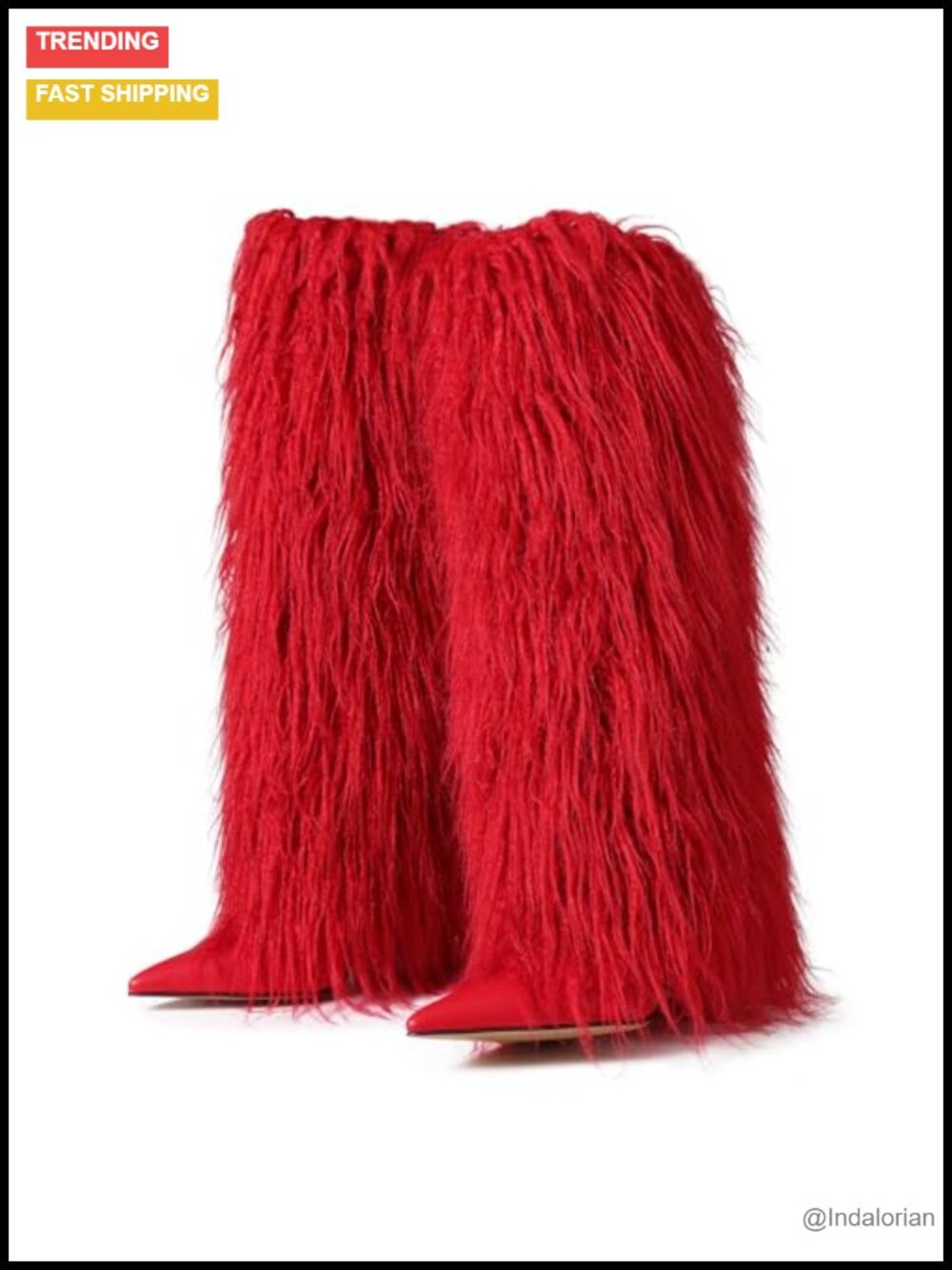 Faux Fur Wide Calf Knee High Boots Pointed Toe Stiletto Heel Tall Women